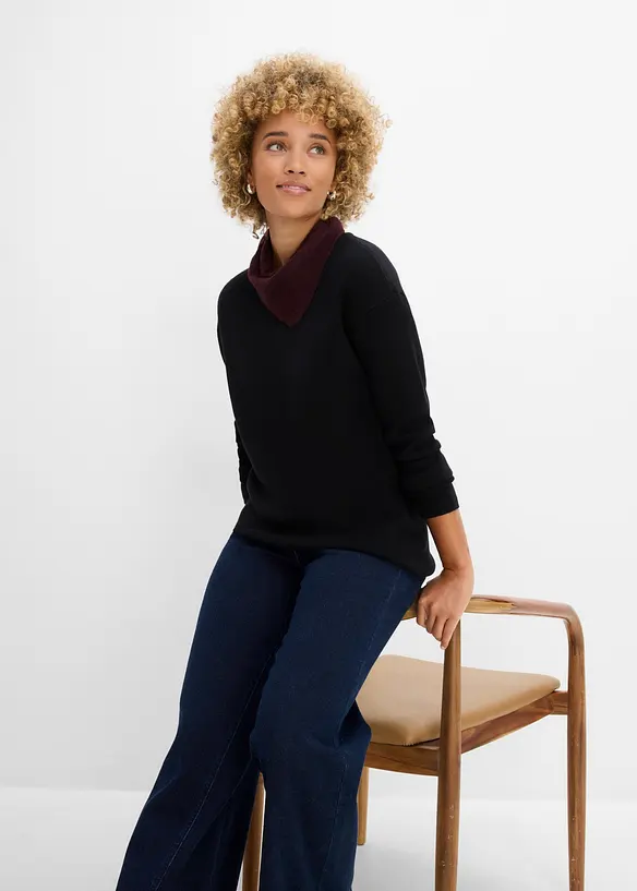 Maglione a coste Milano con scollo rotondo, bonprix