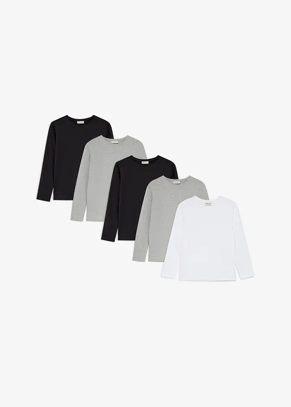 Maglia a maniche lunghe con cotone biologico (pacco da 5), bonprix