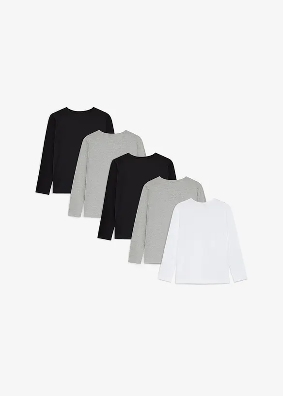 Maglia a maniche lunghe con cotone biologico (pacco da 5), bonprix