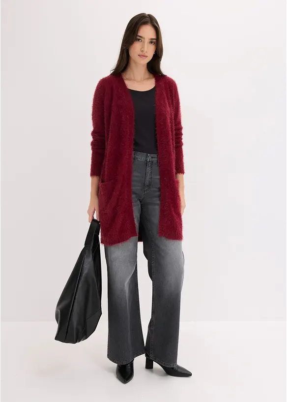 Cardigan lungo in filato peloso, bonprix