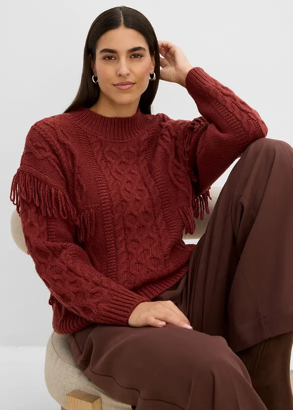 Maglione oversize con frange, bonprix