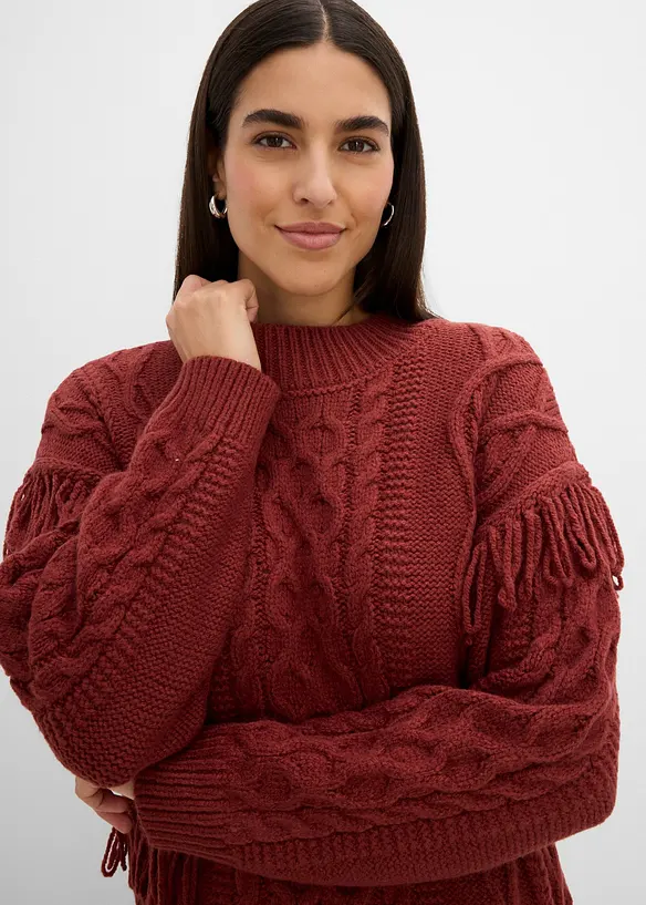 Maglione oversize con frange, bonprix