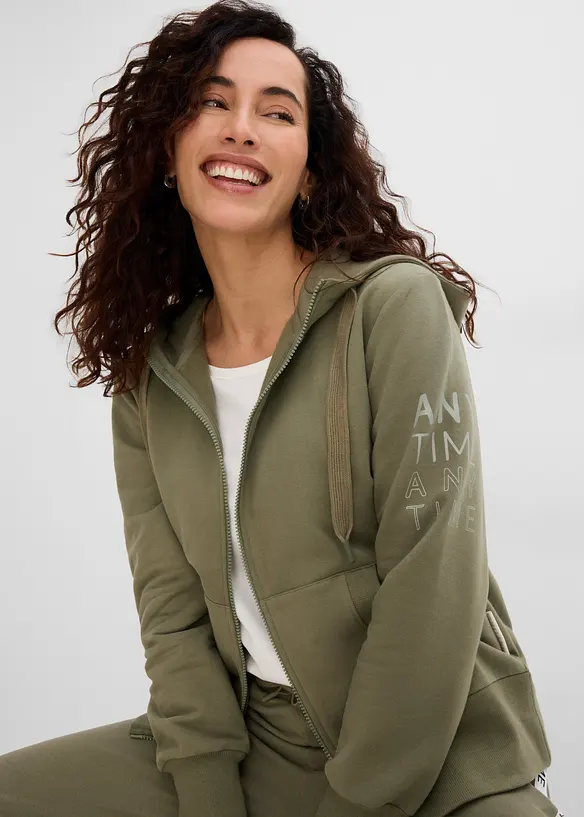 Felpa morbida in misto cotone pesante con zip e cappuccio, bonprix