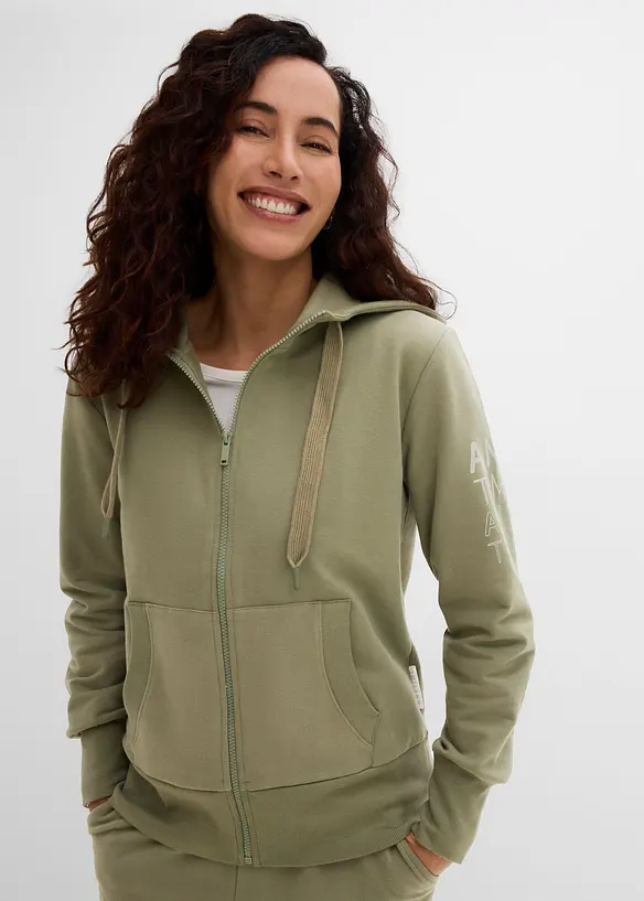 Felpa morbida in misto cotone pesante con zip e cappuccio, bonprix
