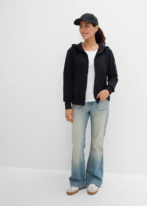 Felpa morbida in misto cotone pesante con zip e cappuccio, bonprix