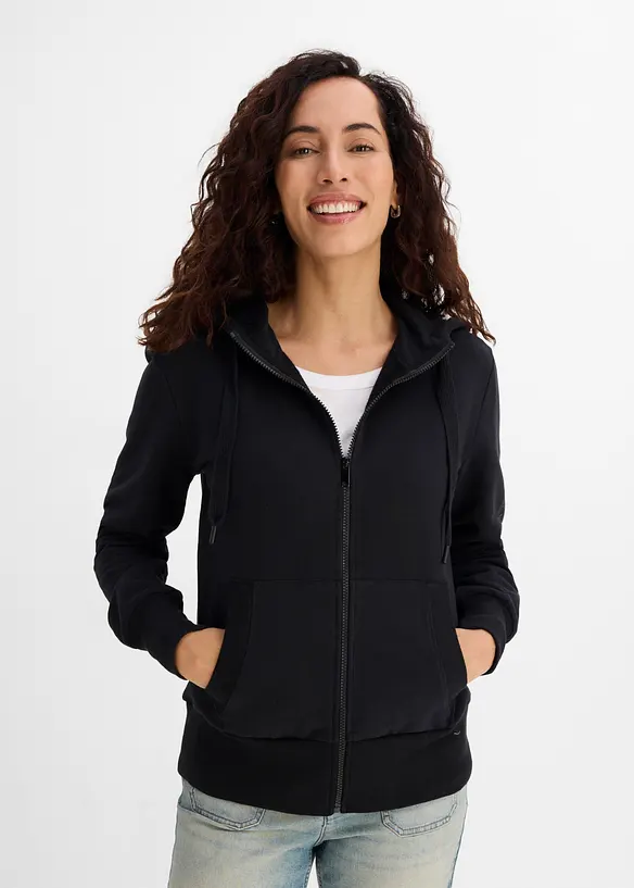 Felpa morbida in misto cotone pesante con zip e cappuccio, bonprix