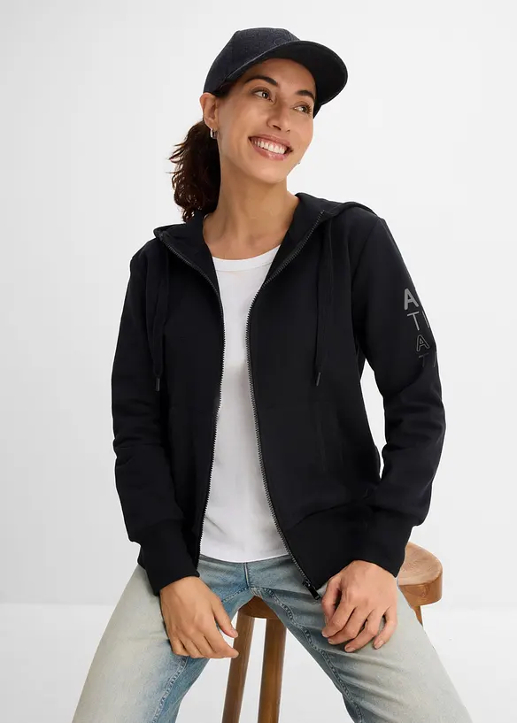 Felpa morbida in misto cotone pesante con zip e cappuccio, bonprix