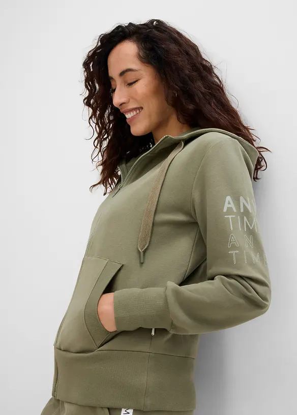 Felpa morbida in misto cotone pesante con zip e cappuccio, bonprix