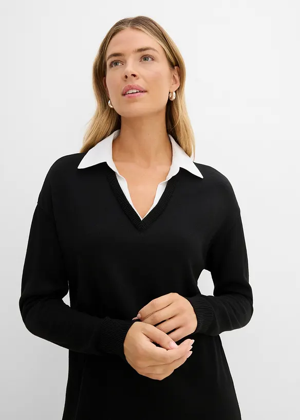 Abito in maglia con inserto di camicia, bonprix