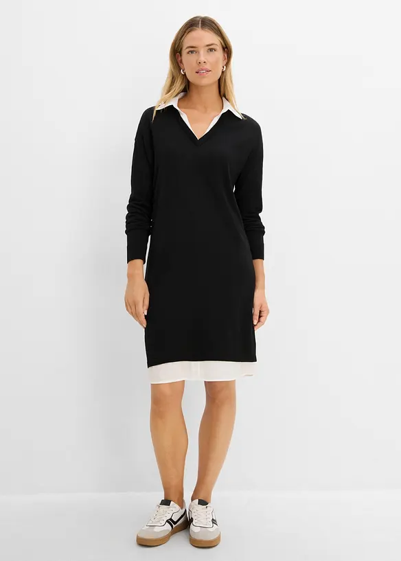 Abito in maglia con inserto di camicia, bonprix