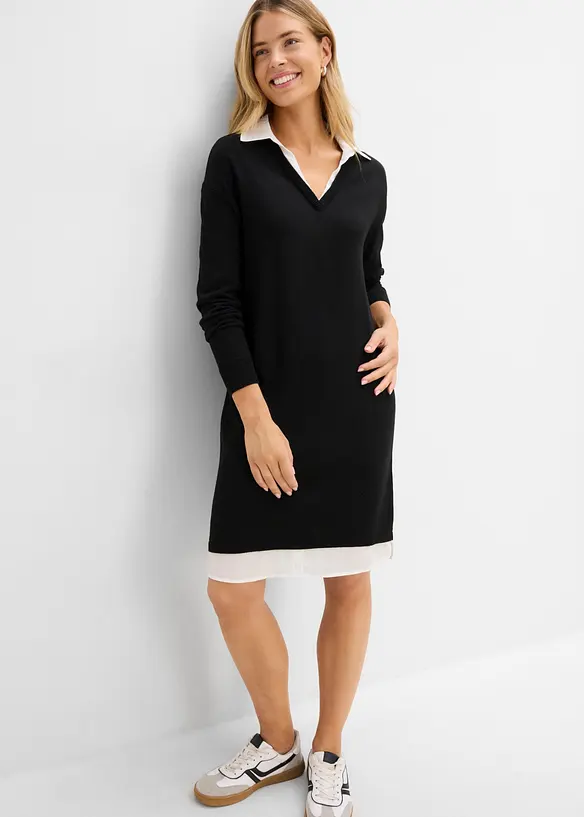 Abito in maglia con inserto di camicia, bonprix