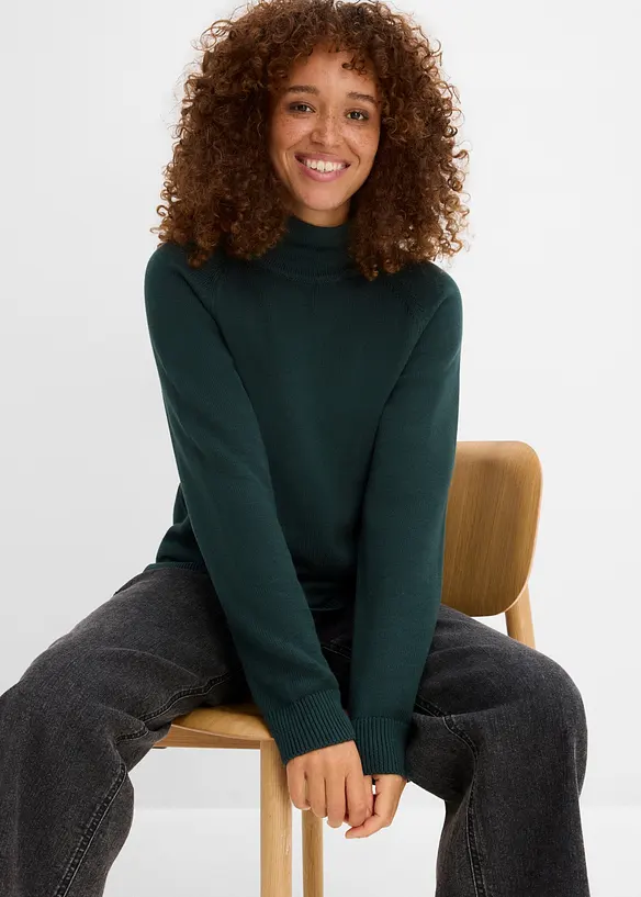 Maglione a collo alto in puro cotone, bonprix