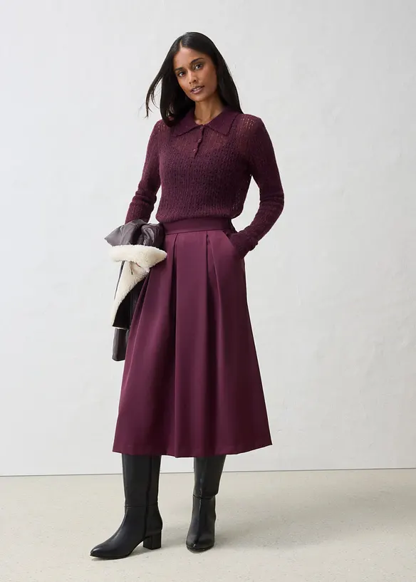 Gonna midi in misto lana morbido, bonprix