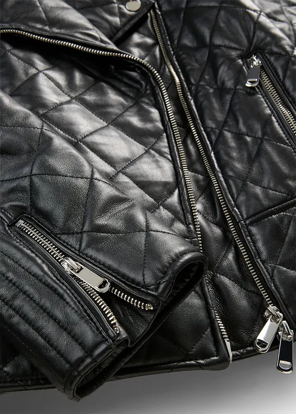 Giacca biker in nappa d'agnello tarpuntata, bonprix