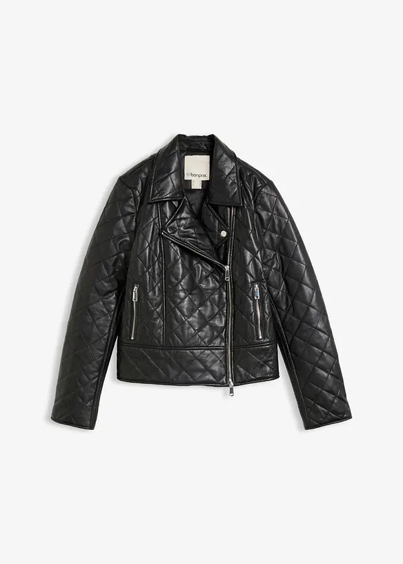 Giacca biker in nappa d'agnello tarpuntata, bonprix