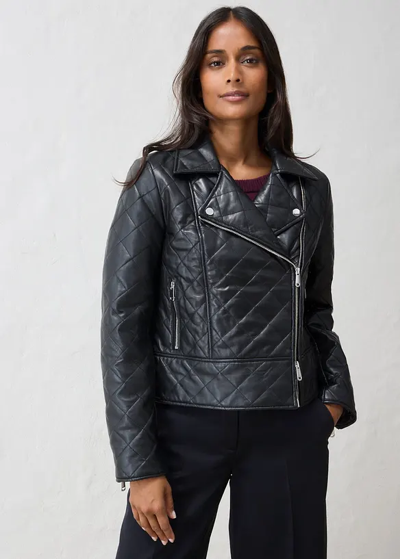 Giacca biker in nappa d'agnello tarpuntata, bonprix