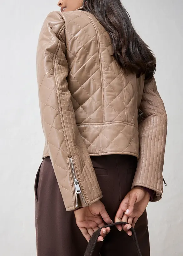 Giacca biker in nappa d'agnello tarpuntata, bonprix