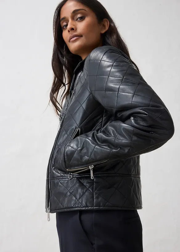 Giacca biker in nappa d'agnello tarpuntata, bonprix