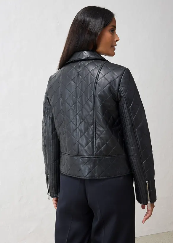 Giacca biker in nappa d'agnello tarpuntata, bonprix