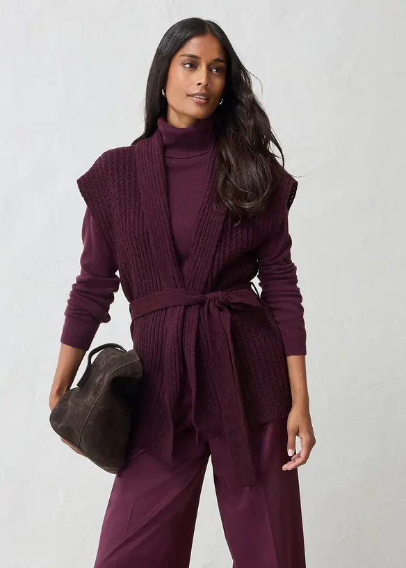 Gilet in maglia traforata di misto lana morbido, bonprix