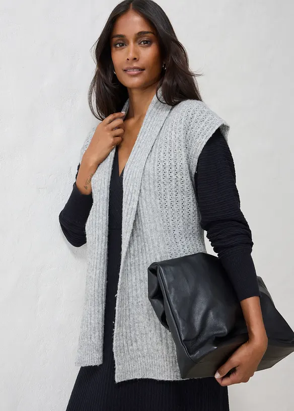 Gilet in maglia traforata di misto lana morbido, bonprix