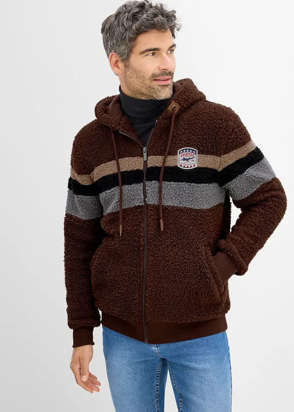 Giacca in pile teddy con cappuccio, bonprix