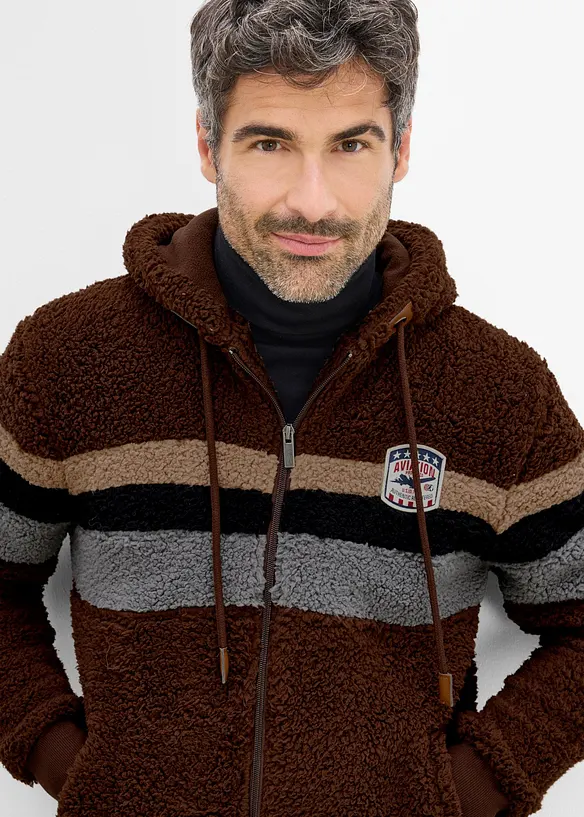 Giacca in pile teddy con cappuccio, bonprix