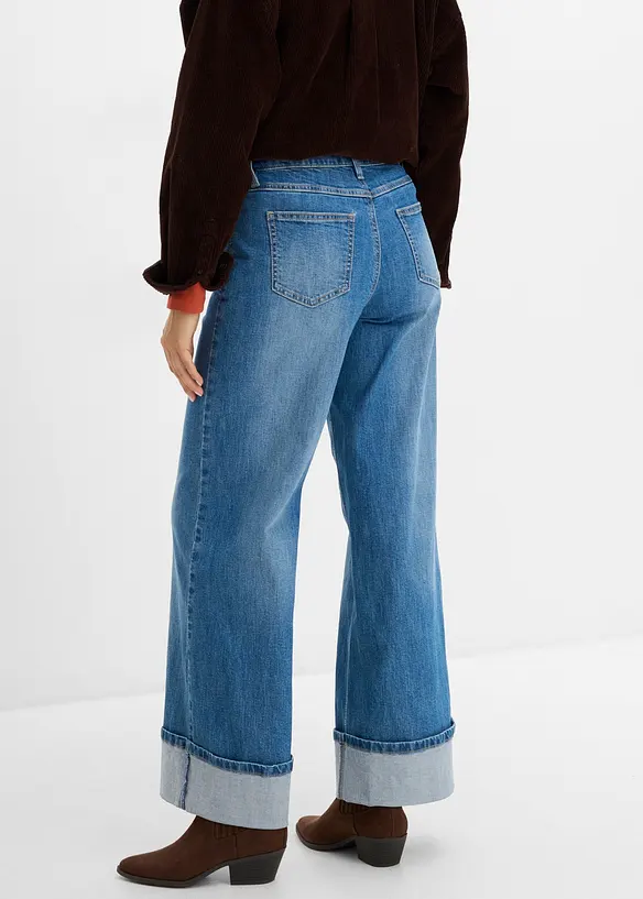 Jeans wide leg con risvolto, bonprix