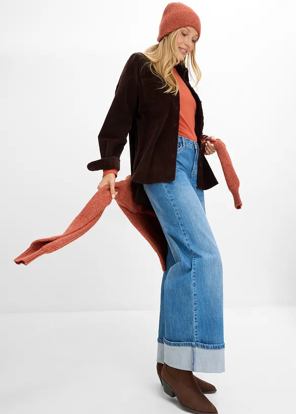 Jeans wide leg con risvolto, bonprix