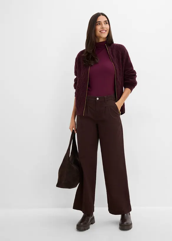 Pantaloni wide leg con pinces e vita comoda, bonprix
