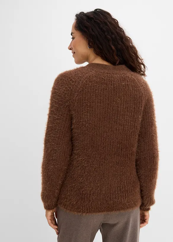 Cardigan a coste in filato grosso con effetto lucido, bonprix