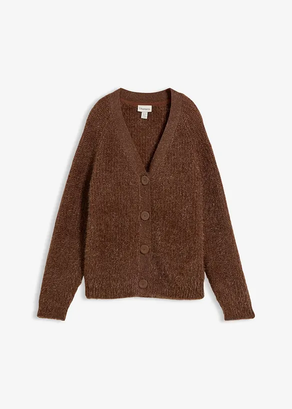 Cardigan a coste in filato grosso con effetto lucido, bonprix