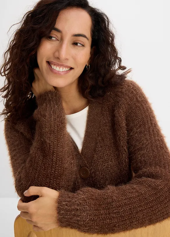 Cardigan a coste in filato grosso con effetto lucido, bonprix