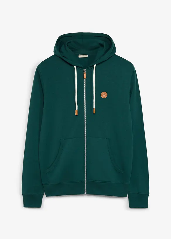 Felpa con zip, cappuccio e dettagli in similpelle, bonprix