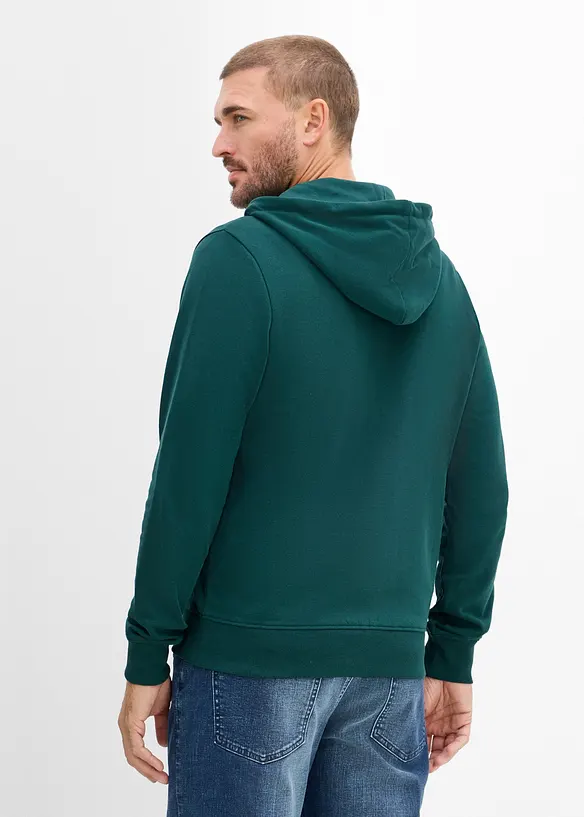 Felpa con zip, cappuccio e dettagli in similpelle, bonprix
