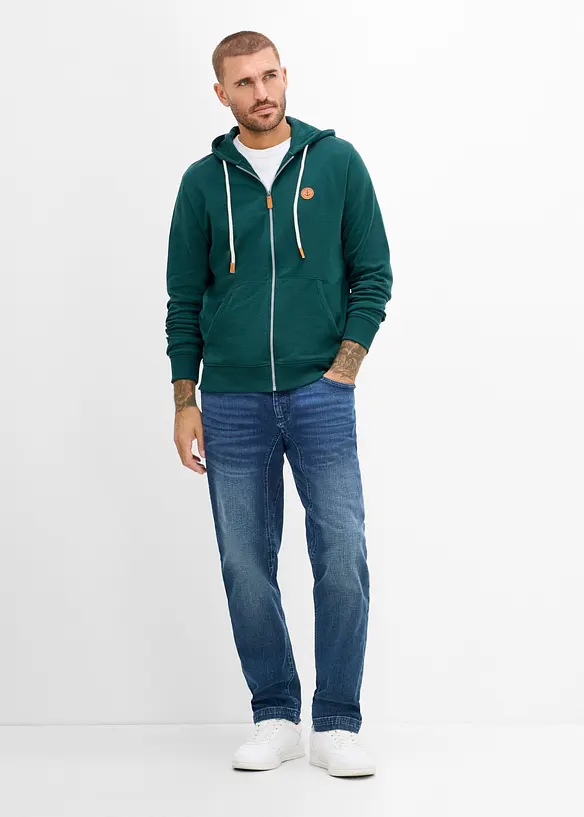Felpa con zip, cappuccio e dettagli in similpelle, bonprix