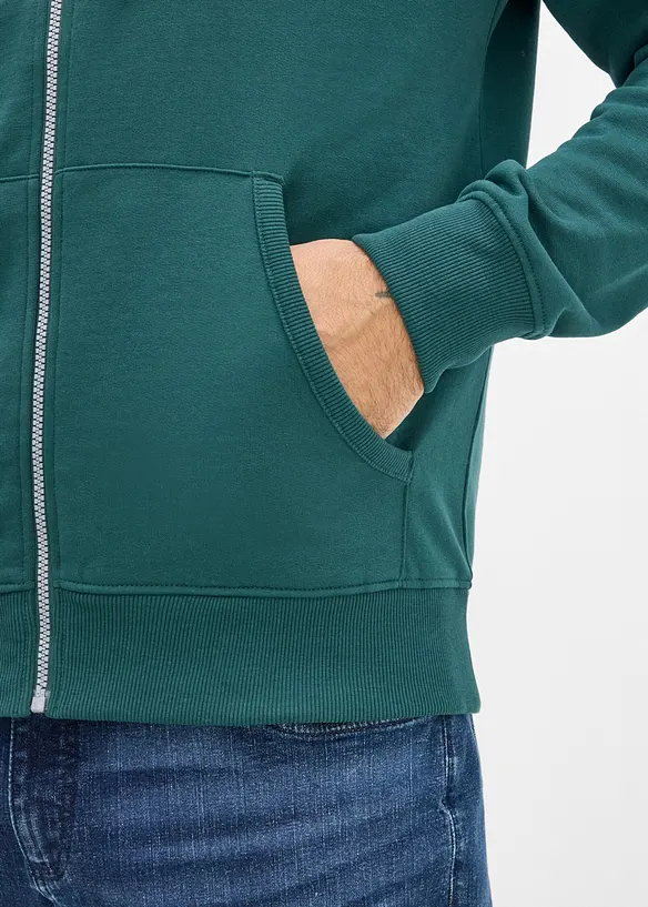 Felpa con zip, cappuccio e dettagli in similpelle, bonprix