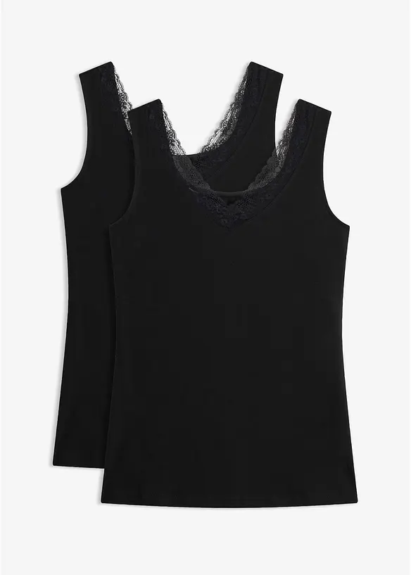 Canottiera con cotone biologico e pizzo (pacco da 2), bonprix