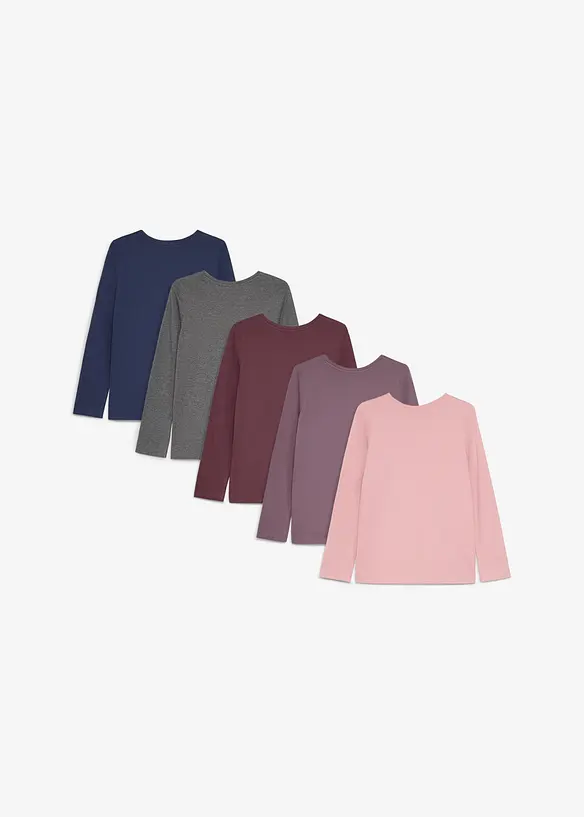 Maglia a maniche lunghe in cotone (pacco da 5), bonprix