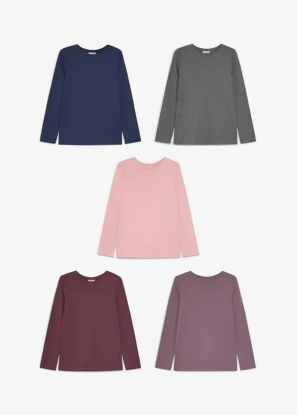 Maglia a maniche lunghe in cotone (pacco da 5), bonprix