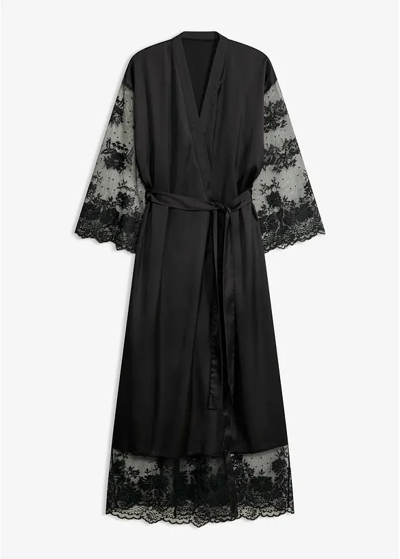 Kimono in satin con pizzo, bonprix