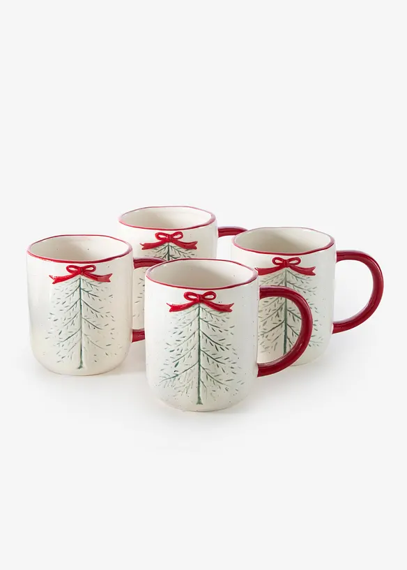 Tazza con fiocchetto e albero (pacco da 4), bonprix
