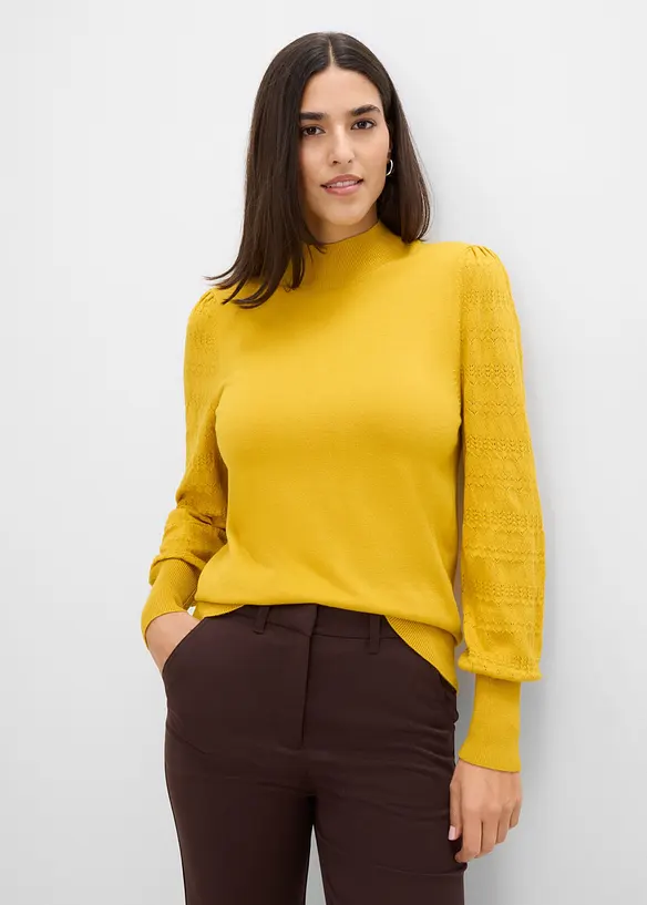 Maglione in filato fine con motivo traforato, bonprix