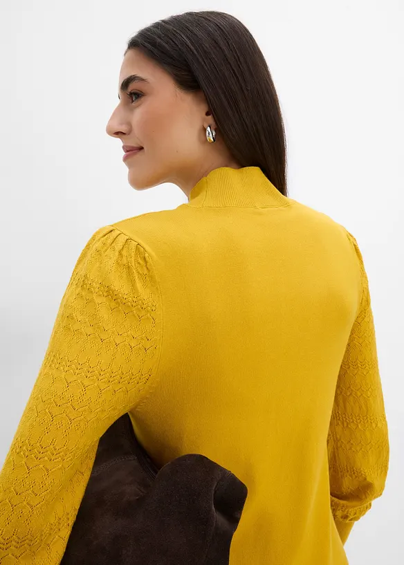 Maglione in filato fine con motivo traforato, bonprix