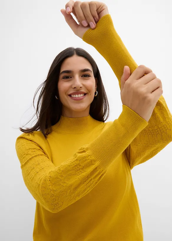 Maglione in filato fine con motivo traforato, bonprix