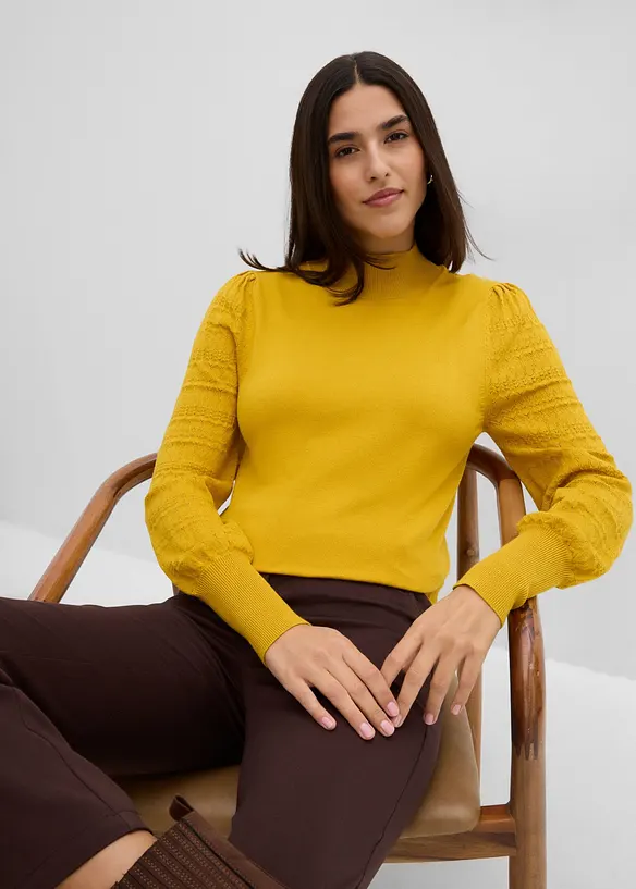 Maglione in filato fine con motivo traforato, bonprix