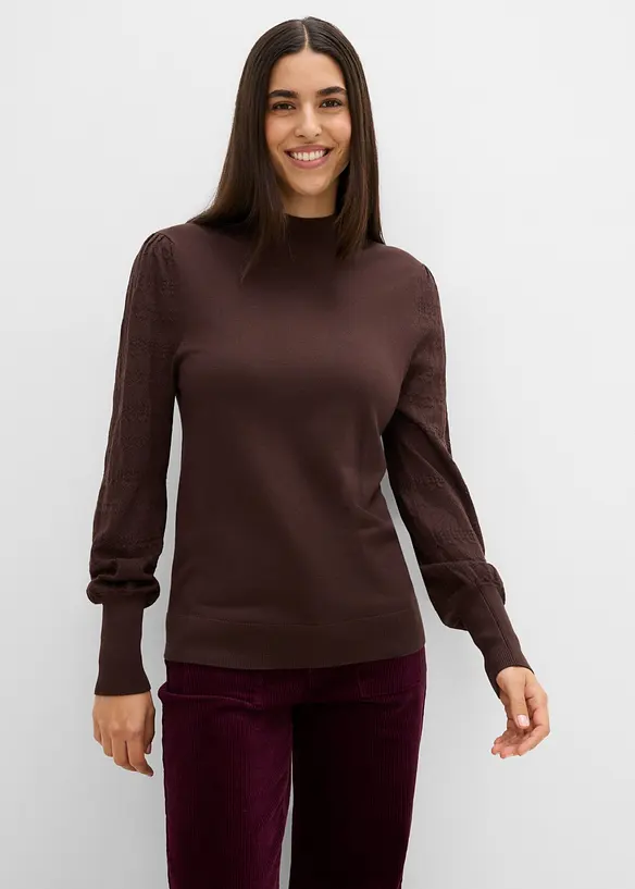 Maglione in filato fine con motivo traforato, bonprix