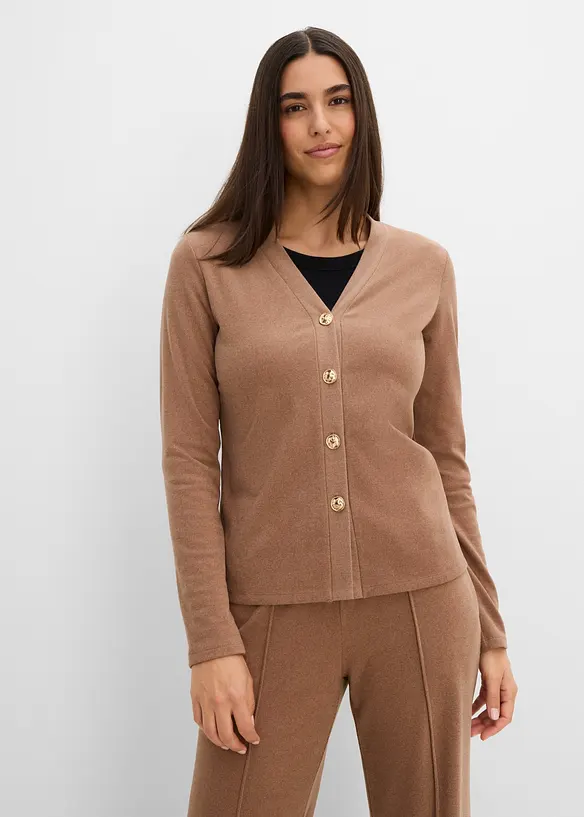 Cardigan in jersey morbido a coste, bonprix