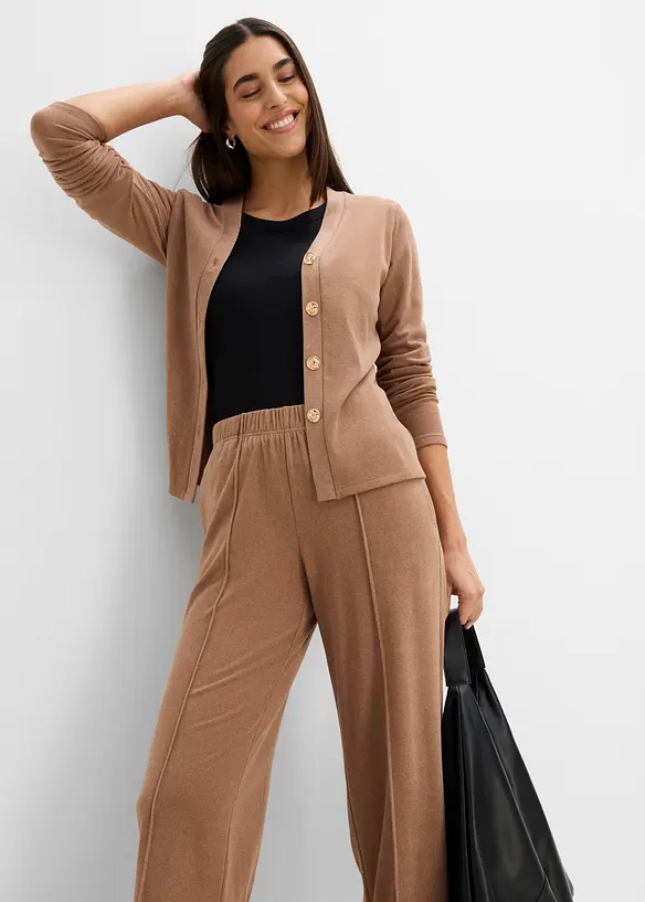 Pantaloni con elastico in vita in jersey morbido a coste, bonprix