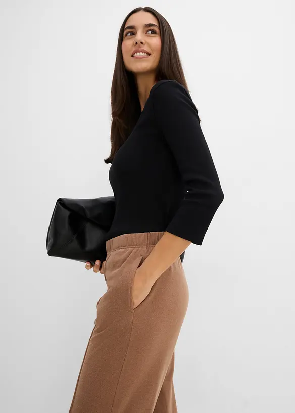 Pantaloni con elastico in vita in jersey morbido a coste, bonprix